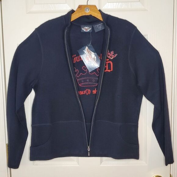 Vintage NWT Harley Davidson Cycle Queen 100% Wool Zip Up Size XL - Picture 4 of 8